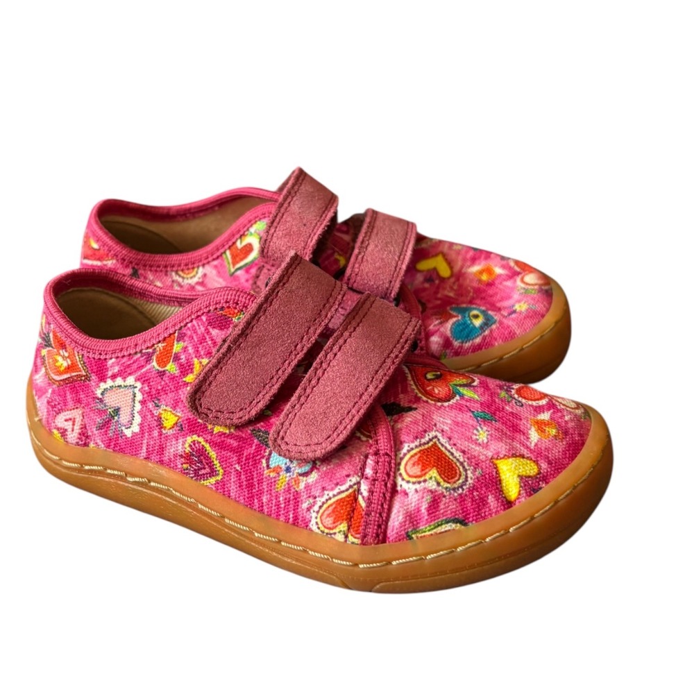 Froddo Barefoot Canvas Fuchsia Heart Leather Sneakers Shoes EU 22 US 6 Toddler
